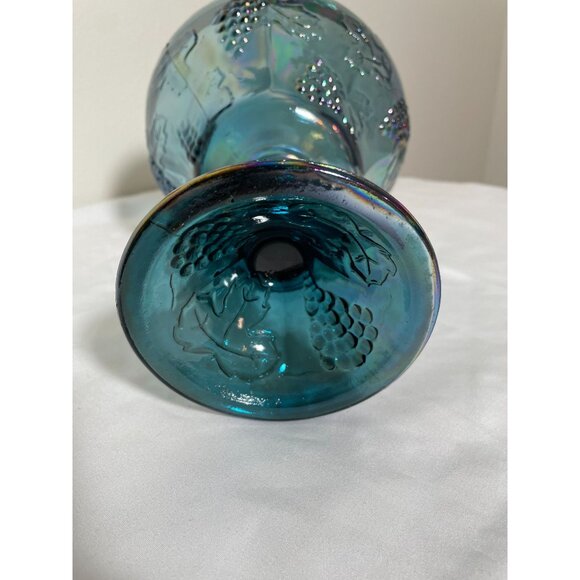Vintage Indiana Carnival Glass Blue Compote Bowl Grape & Leaf Pattern - No Lid - Picture 4 of 5